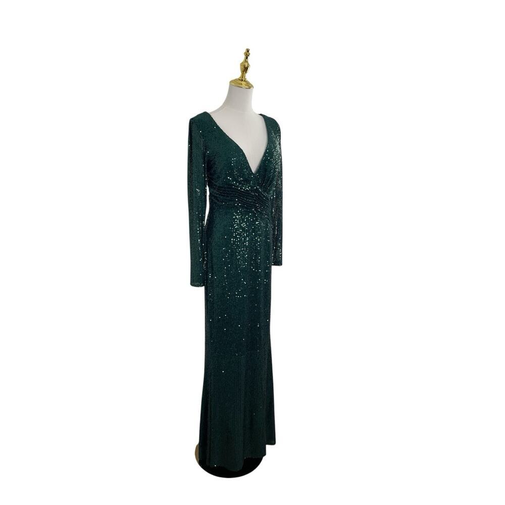 Mac Duggal 26574 Dark Green Sequin Long Sleeve Gown Size 6 $398 - Picture 4 of 7